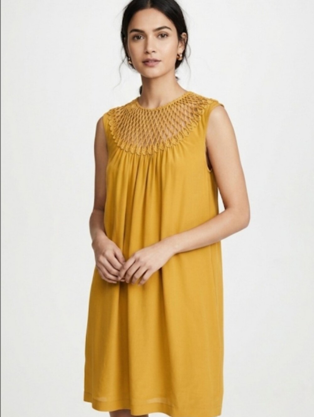3.1 Phillip Lim Silk Tent Dress Yellow Sleeveless  Crochet Crew Neck 10
